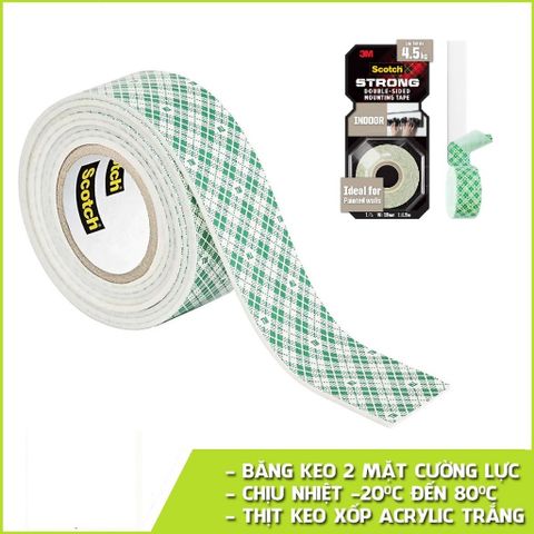 Băng dính hai mặt chịu lực 3M Scotch 110-S19 dùng trong nhà 110-S19, chịu trọng tải 4,5kg (1cuộn)