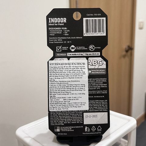 Băng dính hai mặt chịu lực 3M Scotch 110-S19 dùng trong nhà 110-S19, chịu trọng tải 4,5kg (1cuộn)