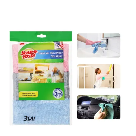 Combo 3 khăn lau bếp đa năng sợi vải microfiber 3M Scotch-Brite™ - 30 cm x 30 cm | xuất xứ Thái Lan