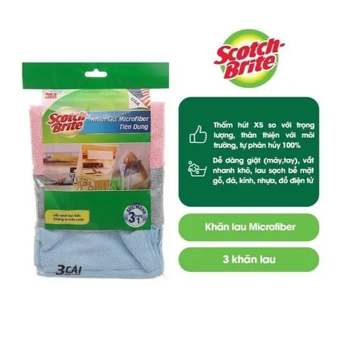 Combo 3 khăn lau bếp đa năng sợi vải microfiber 3M Scotch-Brite™ - 30 cm x 30 cm | xuất xứ Thái Lan