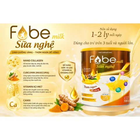 Sữa Bột Fobemilk Nghệ Fobe Hỗ Trợ Tiêu Hóa, Bảo Vệ Dạ Dày Khỏe Mạnh - Lon 700g