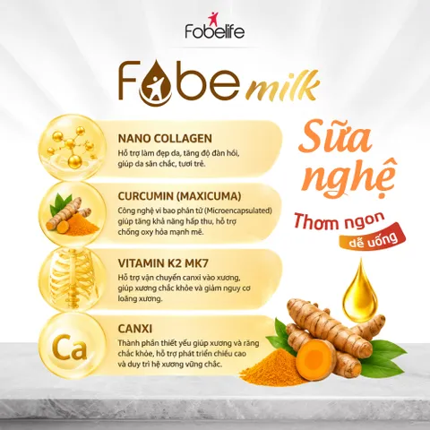 Sữa Bột Fobemilk Nghệ Fobe Hỗ Trợ Tiêu Hóa, Bảo Vệ Dạ Dày Khỏe Mạnh - Lon 700g