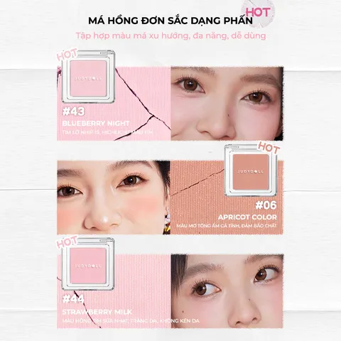 Phấn Má Hồng Đơn Sắc Judydoll Blush Powder 2g - Mịn Mịn, Tiệp Da Tự Nhiên, Chuẩn Màu Bền Đẹp