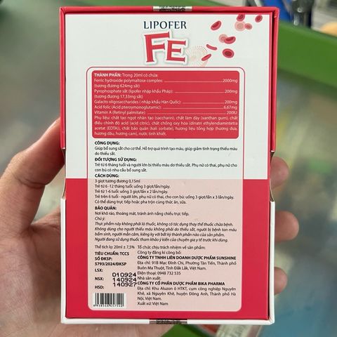 Sắt hữu cơ nhỏ giọt và xịt LIPOFER FE - Nhập khẩu Pháp, không táo bón
