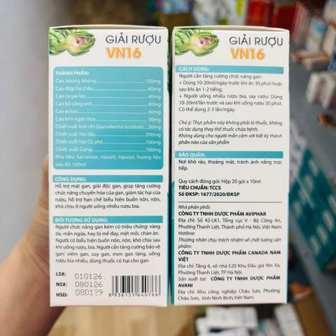 GIẢI RƯỢU VN16 - bảo vệ sức khỏe Gan