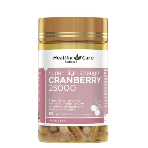 Viên uống Hỗ Trợ Đường Tiết Niệu Healthy Care Super High Strength Cranberry 25000 - Chiết Xuất Từ Nam Việt Quất Tự Nhiên - Bảo Vệ & Duy Trì Sức Khỏe Đường Tiết Niệu 90 Viên - S/P Chuẩn Úc