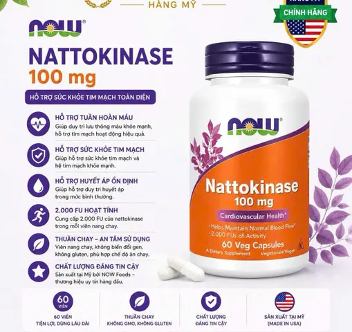 60 viên Nattokinase 100mg - Hỗ Trợ Sức Khỏe Tim Mạch Và Tuần Hoàn Máu chống đột quỵ