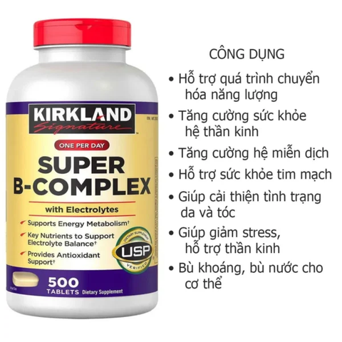 Viên uống Vitamin B Kirkland Super B Complex 500 viên