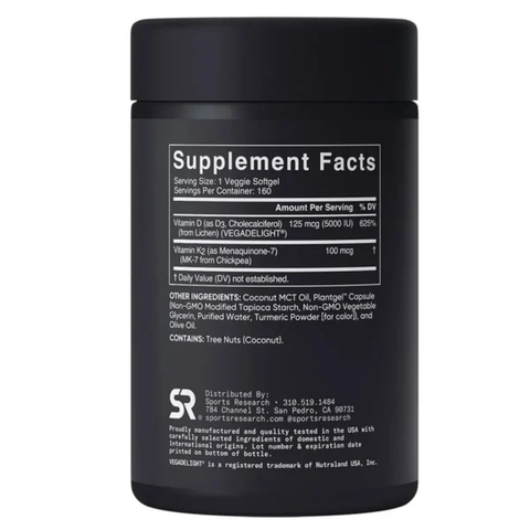 Viên vitamin D3 K2 thuần chay Sports Research 160 viên