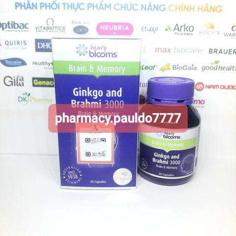 ✅[CHÍNH HÃNG, CHO KIỂM HÀNG] Viên Uống Bổ Não & Tăng Cường Trí Nhớ Ginkgo And Brahmi 3000 Henry Blooms (60 Viên/Hộp) 764864