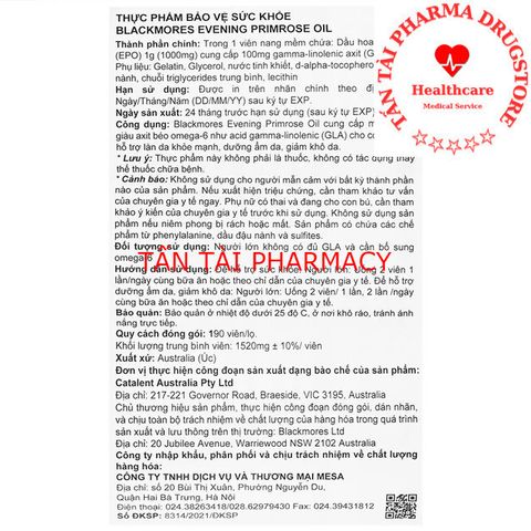 ✅[CHÍNH HÃNG, CHO KIỂM HÀNG] Viên uống Blackmores Evening Primrose Oil hỗ trợ làn da khỏe mạnh, dưỡng ẩm da (190 viên) 764873