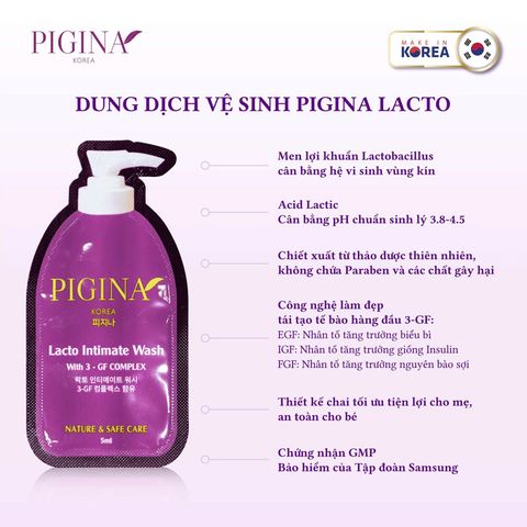 ✅[CHÍNH HÃNG, CHO KIỂM HÀNG] Combo 5 Gói gel Dung dịch vệ sinh Pigina 5ml - Pigina Lacto Intimate Wash 764971