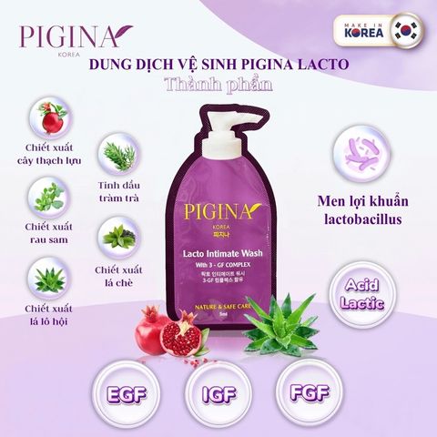 ✅[CHÍNH HÃNG, CHO KIỂM HÀNG] Combo 5 Gói gel Dung dịch vệ sinh Pigina 5ml - Pigina Lacto Intimate Wash 764971