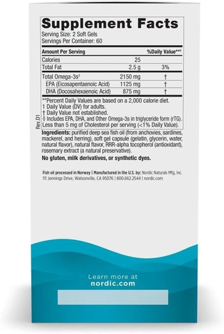 Dầu cá Omega-3 Nordic Naturals Ultimate Omega 2X (2150mg) 60 vien
