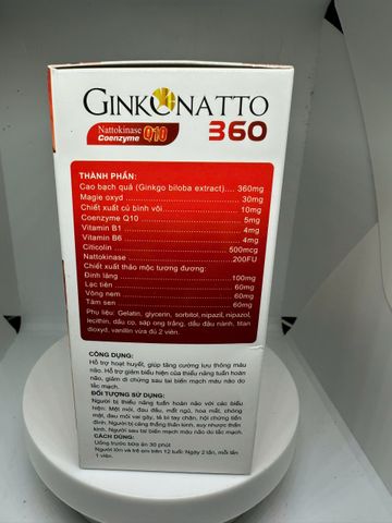Viên Uống Ginkgo Natto 360 Hỗ Trợ Tuần Hoàn Máu Não, Ngừa Tai Biến, Giảm Hoa Mắt Cải Thiện Trí Nhớ