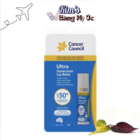 Son chống Nắng Cancer Council Ultra Sunscreen Lip Balm SPF50+ 4g