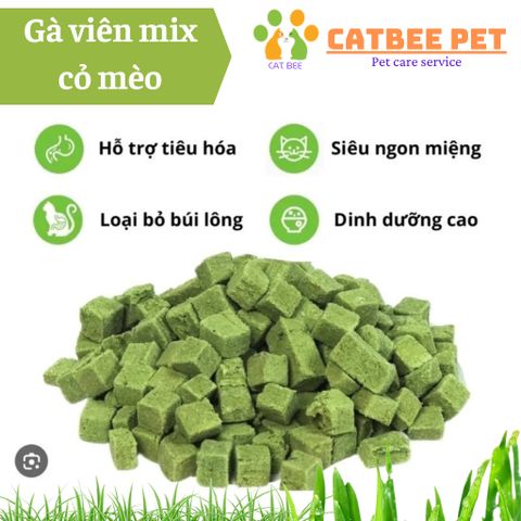Gà viên mix cỏ mèo loại 1 hỗ trợ tiêu búi lông,giảm stress, bổ sung dinh dưỡng cho mèo