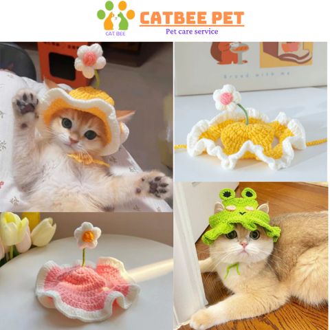 Mũ/Nón len cho chó mèo, thú cưng nhiều màu dễ thương, vòng cổ cho thú cưng handmade móc tay thủ công