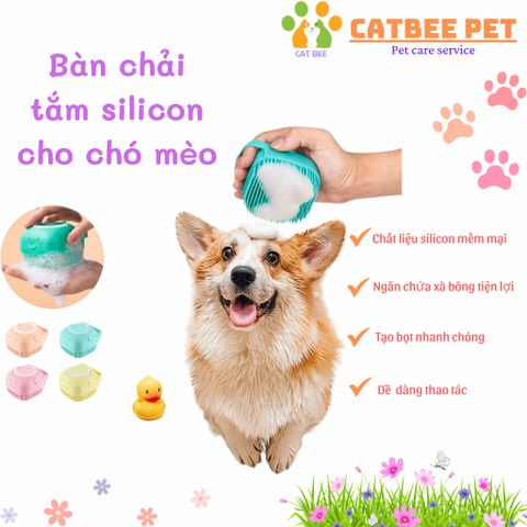Bàn Chải Tắm Silicon Tạo Bọt Massage Có Chỗ Đựng Sữa Tắm Cho Chó Mèo