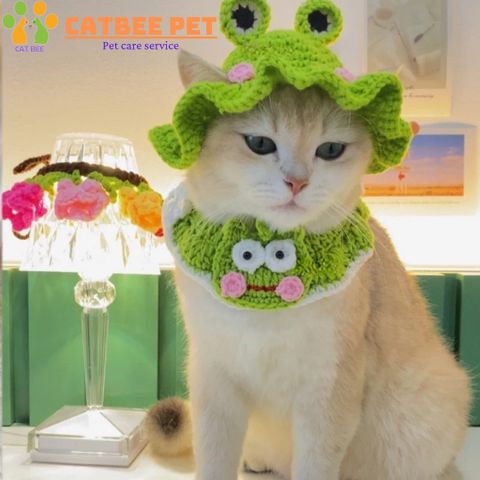 Mũ/Nón len cho chó mèo, thú cưng nhiều màu dễ thương, vòng cổ cho thú cưng handmade móc tay thủ công