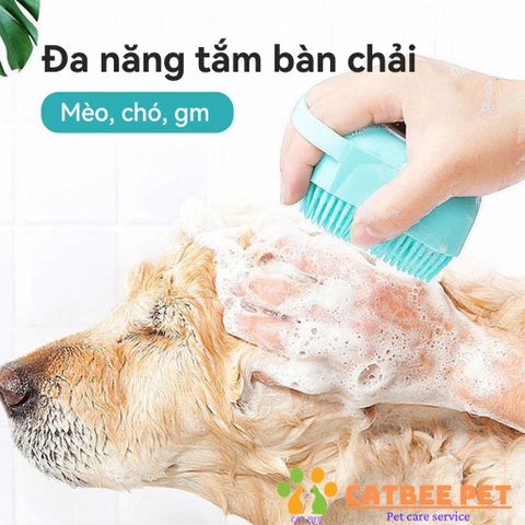 Bàn Chải Tắm Silicon Tạo Bọt Massage Có Chỗ Đựng Sữa Tắm Cho Chó Mèo