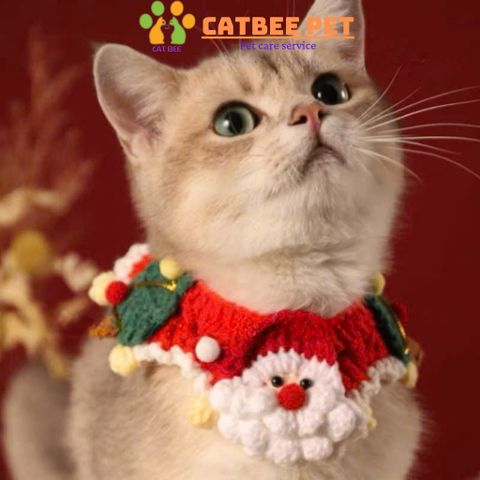 Vòng cổ cho chó mèo,Yếm len chơi tết, giáng sinh cho chó mèo hình cây thông tuần lộc,ông già noel