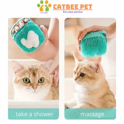 Bàn Chải Tắm Silicon Tạo Bọt Massage Có Chỗ Đựng Sữa Tắm Cho Chó Mèo