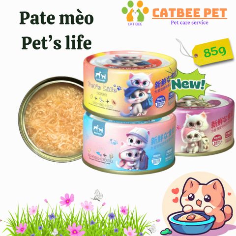 [Combo 4,10,20 Lon] Pate Cho Mèo Pet's Life Dạng Soup Sợi Gà Lon 85g Dinh Dưỡng, Tiện Lợi