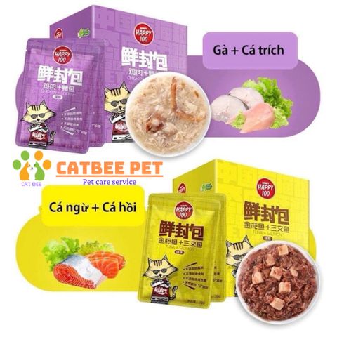 Pate Wanpy Happy 100 Gói 70g Cho Mèo, Thức Ăn Cho Mèo Dạng Súp Đủ Vị Thơm Ngon, Bổ Dưỡng