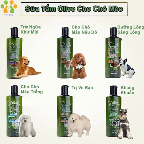 Sữa tắm cho chó mèo olive - Loại bỏ ve rận,chống rụng lông,khử mùi hôi, bổ sung tinh chất - 450ml