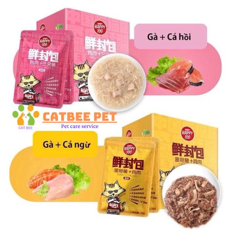 Pate Wanpy Happy 100 Gói 70g Cho Mèo, Thức Ăn Cho Mèo Dạng Súp Đủ Vị Thơm Ngon, Bổ Dưỡng