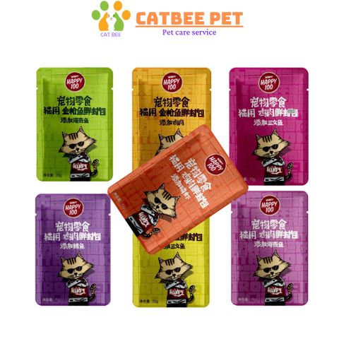 Pate Wanpy Happy 100 Gói 70g Cho Mèo, Thức Ăn Cho Mèo Dạng Súp Đủ Vị Thơm Ngon, Bổ Dưỡng