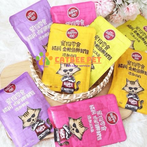 Pate Wanpy Happy 100 Gói 70g Cho Mèo, Thức Ăn Cho Mèo Dạng Súp Đủ Vị Thơm Ngon, Bổ Dưỡng