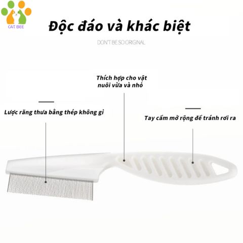 LƯỢC CHẢI VE RẬN LƯỠI INOX CHO CHÓ MÈO - Lược Chải Ve Rận Bọ Chét , gỡ rối lông cho chó mèo
