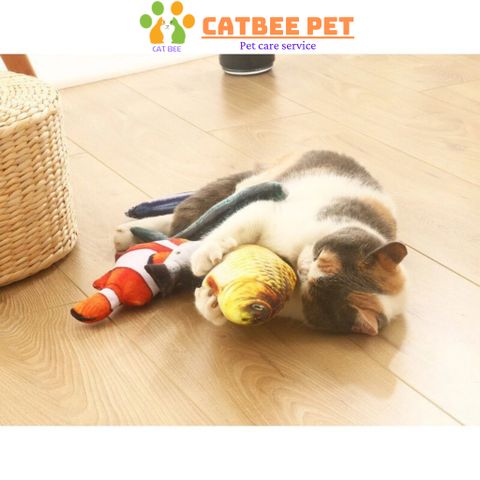 Đồ chơi cho mèo Cá nhồi bông 3D kèm túi catnip dành cho mèo giúp mèo vui chơi giảm stress