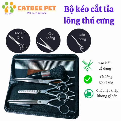Bộ kéo cắt tỉa lông cho chó mèo (3 kéo, 1 lược) - Dụng cụ làm đẹp cho thú cưng tại nhà