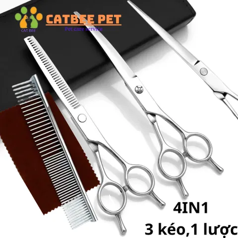 Bộ kéo cắt tỉa lông cho chó mèo (3 kéo, 1 lược) - Dụng cụ làm đẹp cho thú cưng tại nhà