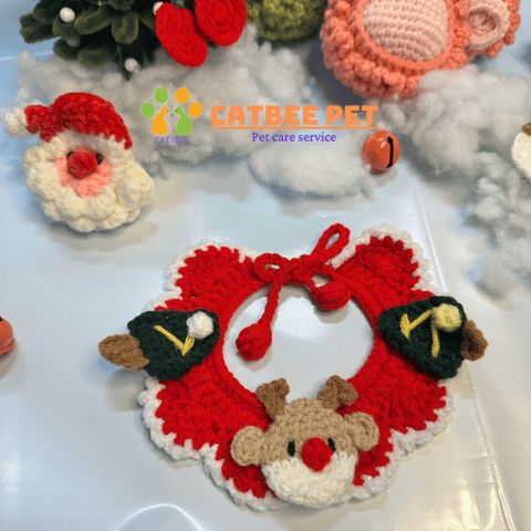 Vòng cổ cho chó mèo,Yếm len giáng sinh cho chó mèo hình cây thông tuần lộc ông già noel