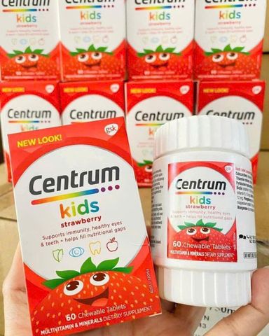 Viên Nhai Đa Vitamin Hương Dâu Dành cho Trẻ từ 3 Tuổi Trở Lên Centrum Kids - 60 viên - Hỗ Trợ Trẻ Phát Triển Toàn Diện - S/P Chuẩn Úc