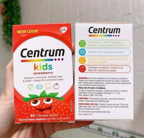Viên Nhai Đa Vitamin Hương Dâu Dành cho Trẻ từ 3 Tuổi Trở Lên Centrum Kids - 60 viên - Hỗ Trợ Trẻ Phát Triển Toàn Diện - S/P Chuẩn Úc