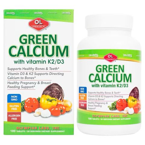 (Mỹ) Viên Canxi & Magie Hữu Cơ Kèm Vitamin D3K2 Olympian Labs Green Calcium Hỗ Trợ Phòng Ngừa Loãng Xương, Tốt Cho Mẹ Bầu Sau Sinh