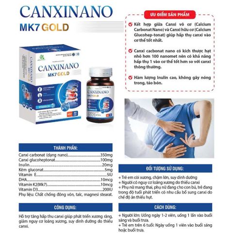 Canxi Nano MK7 - bổ sung Calci Kẽm DHA 30 viên