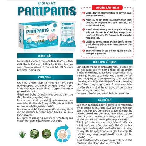 Khăn lau hạ sốt PamPams cho bé (thành phần thảoo dượcc nhập khẩu)