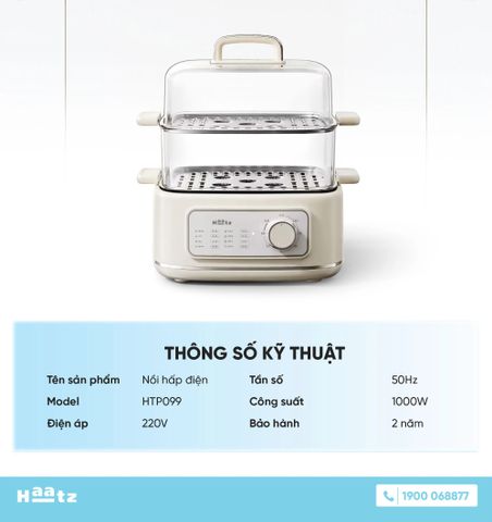 Nồi Hấp Điện Đa Năng Haatz HTP099 (CIM371) - 10L, 8 Chức Năng, Công Suất 1000W, Bảo Hành 2 Năm - Trợ Thủ Hoàn Hảo Cho Bữa Ăn Lành Mạnh