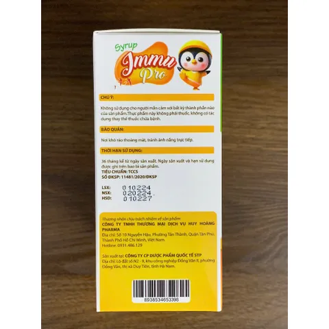 (Chính hãng) Siro Hỗ trợ tăng sức đề kháng [TPBVSK Syrup Immu Pro VÀNG] - H/20 ống 765345