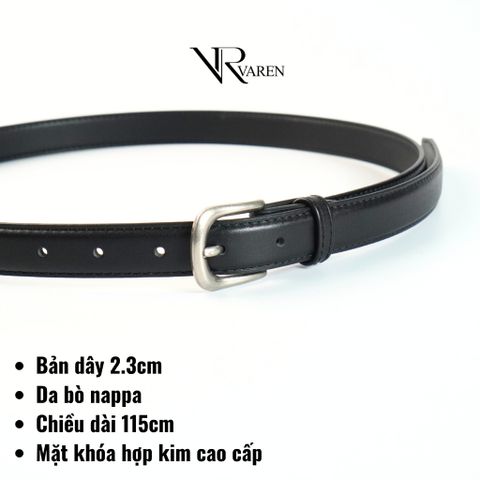 Thắt Lưng Bản Nhỏ 2.3cm Unisex Da Bò Thật Khóa Hợp Kim Bạc Mờ Dây Nịt LS02