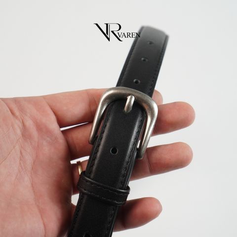 Thắt Lưng Bản Nhỏ 2.3cm Unisex Da Bò Thật Khóa Hợp Kim Bạc Mờ Dây Nịt LS02