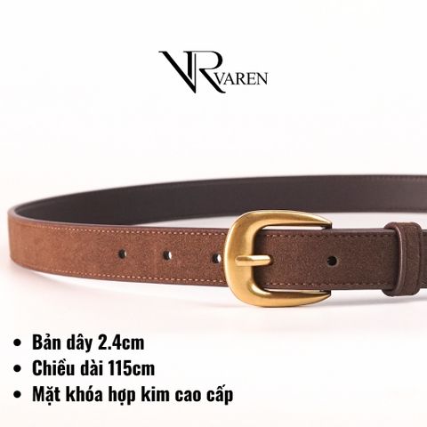 Dây Nịt Unisex  Màu Nâu Cafe Bản Dây 2.4cm Da Lộn Micfrofiber cao cấp - Thắt Lưng VAREN Terra 01 N