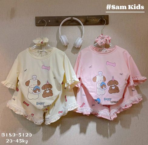 Hàng QC - Set bộ thun cotton chó con puppy cute đáng yêu dễ thương kèm dây buộc tóc phong cách hàn quốc mùa hè cho bé