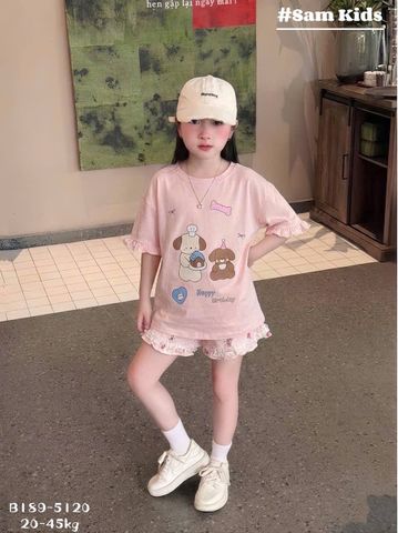 Hàng QC - Set bộ thun cotton chó con puppy cute đáng yêu dễ thương kèm dây buộc tóc phong cách hàn quốc mùa hè cho bé